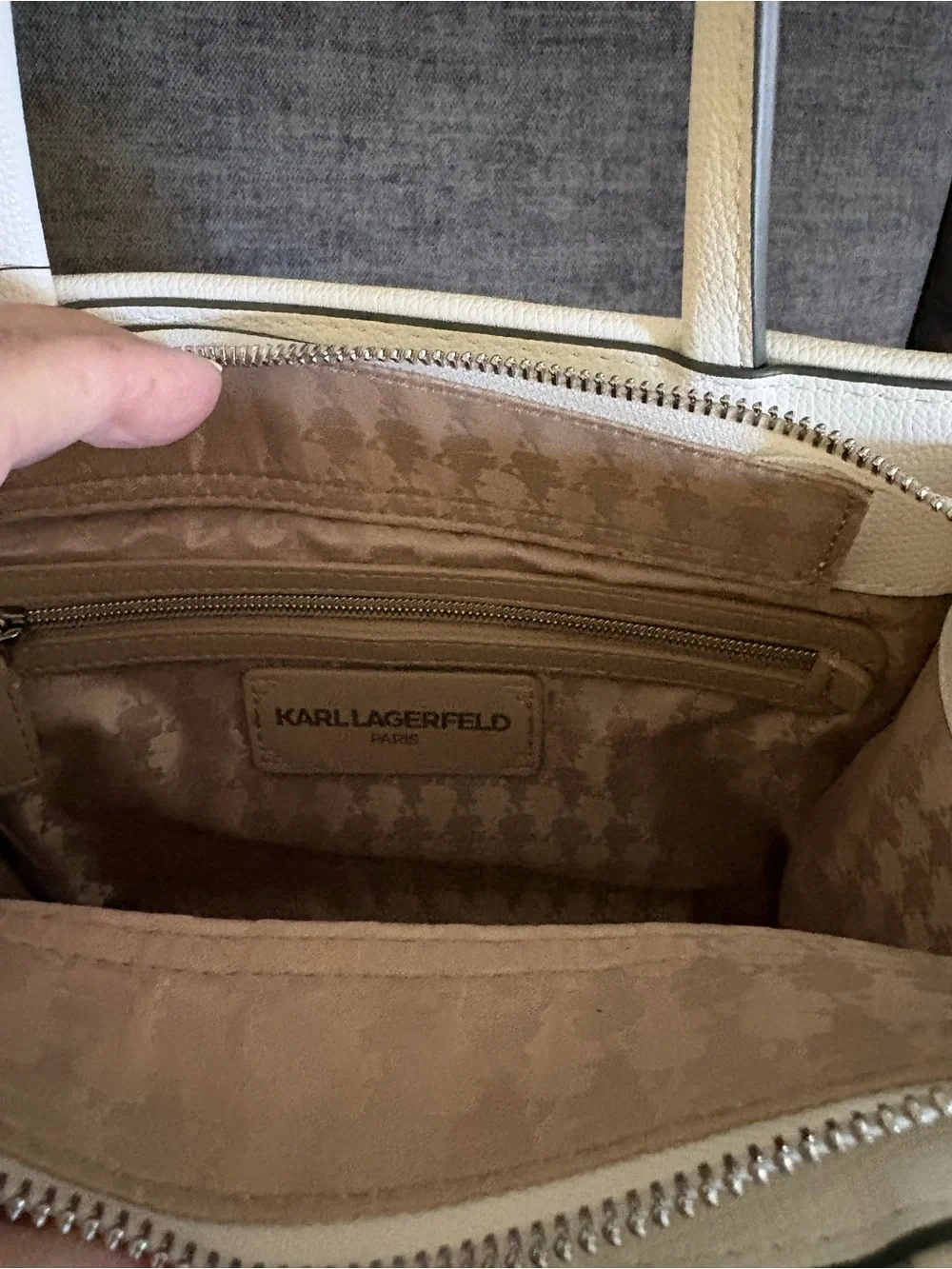 Karl Lagerfeld Cream Floral Appliqué Satchel - Picture 6 of 8